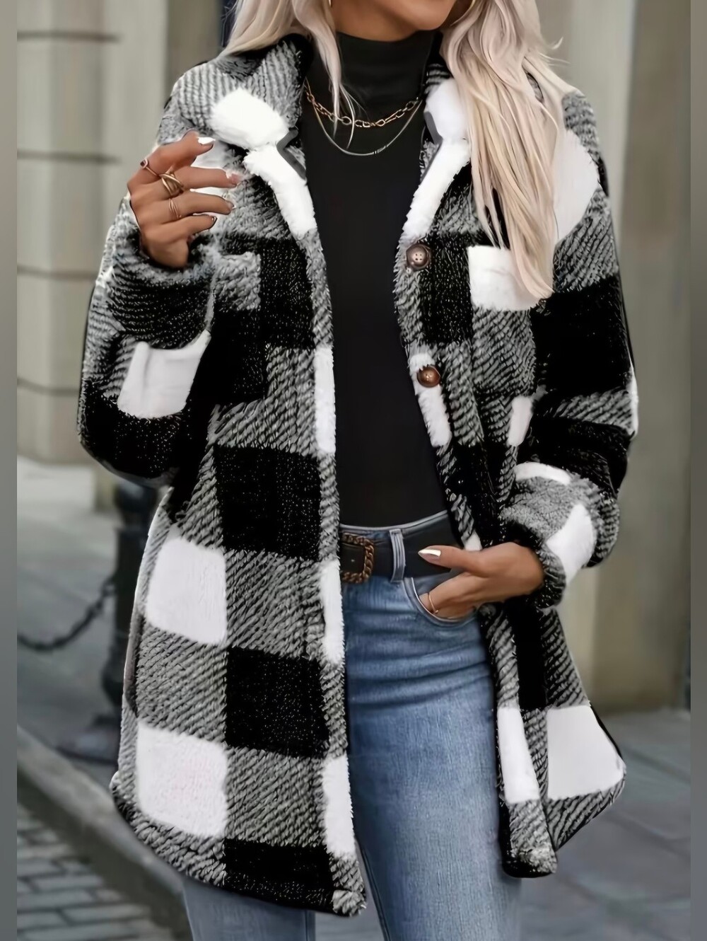 New Cross-Border Fashionable Casual Plaid Plush Jacket for Women